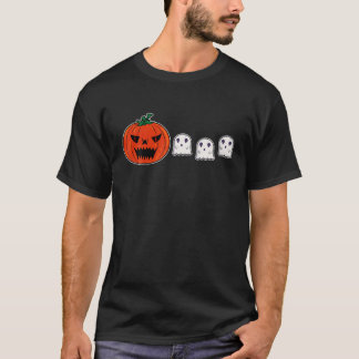HQ Pumpkin Eating Ghost , Retro Gamer Spooky Pumpk T-Shirt