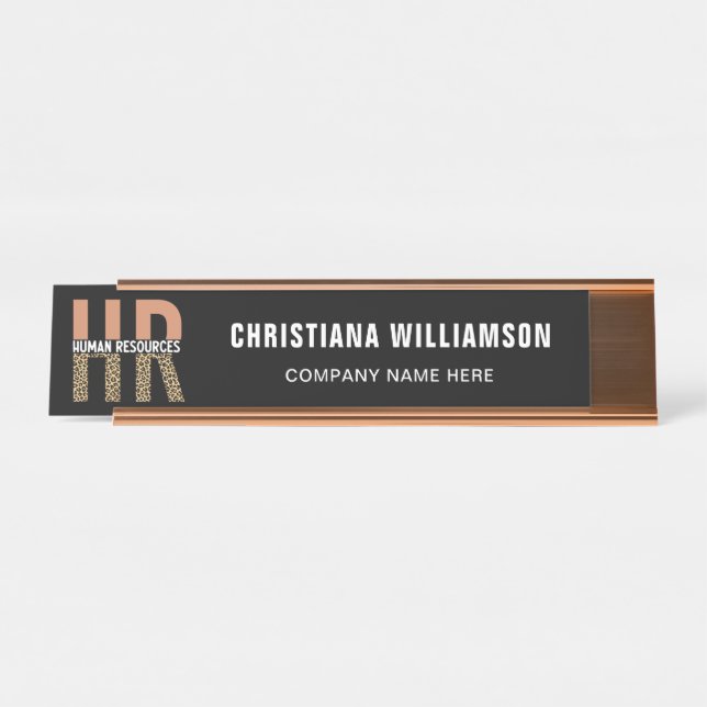 HR Human Resources Leopard Print HR  Desk Name Plate (Front)