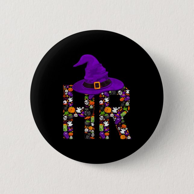 Hr Witch Human Resources Pumpkin Halloween Costume 2 Inch Round Button (Front)