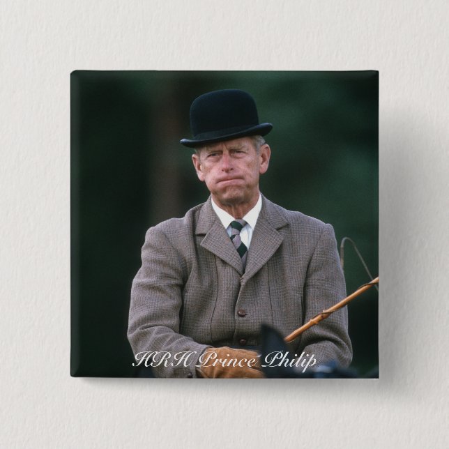 HRH Prince Philip Windsor 1980 2 Inch Square Button (Front)