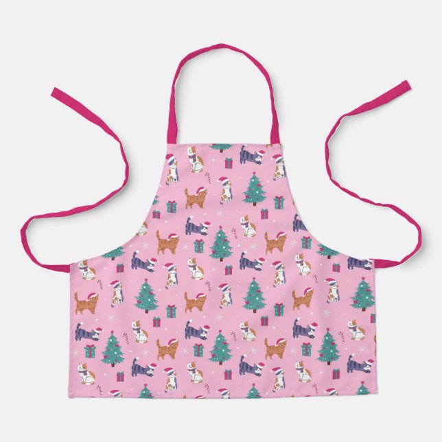 hristmas Cats and Trees Holiday Pattern Apron (Front)
