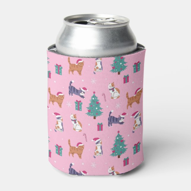 hristmas Cats and Trees Holiday Pattern Can Cooler (Can Front)