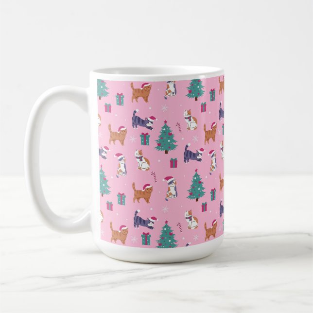 hristmas Cats and Trees Holiday Pattern Coffee Mug (Left)