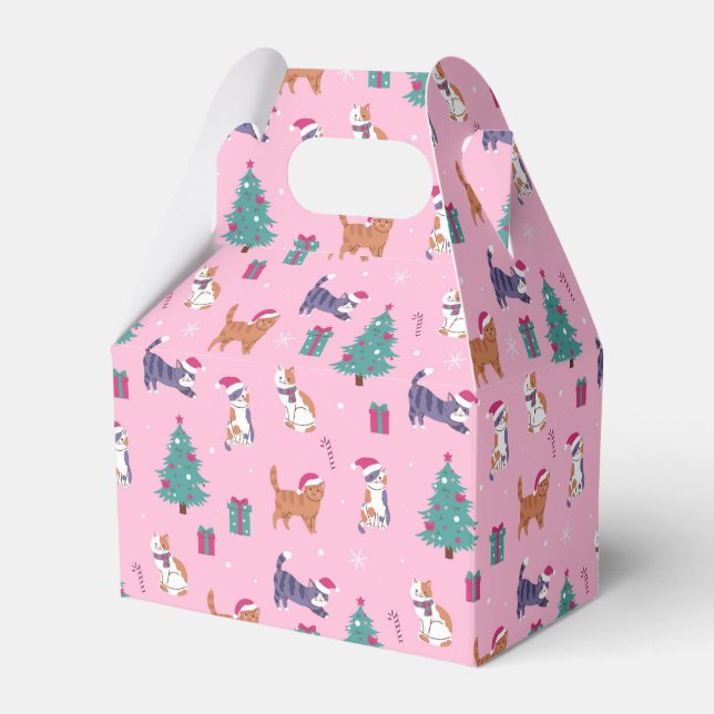 hristmas Cats and Trees Holiday Pattern Favor Box (Front Side)
