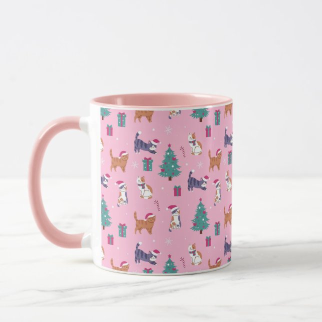 hristmas Cats and Trees Holiday Pattern Mug (Left)