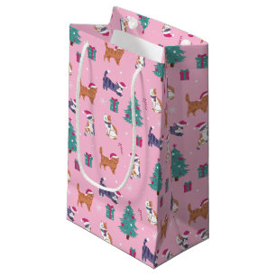 hristmas Cats and Trees Holiday Pattern Small Gift Bag
