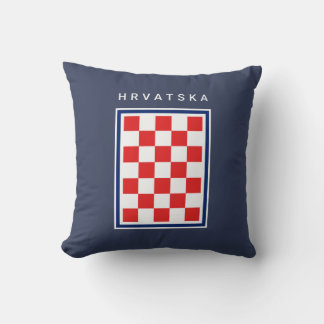 Hrvatska Checker Blue Border Throw Pillow