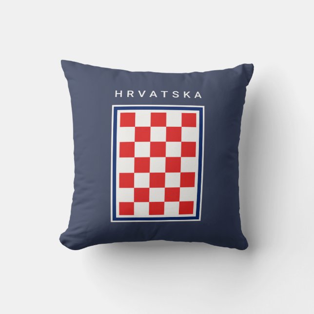 Hrvatska Checker Blue Border Throw Pillow (Front)