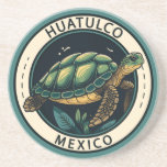 Huatulco Mexico Turtle Badge Coaster<br><div class="desc">Huatulco vector art design. It’s known for sprawling pre-Hispanic ruins in nearby Parque Eco-Arqueológico Copalita, including a ceremonial centre with a large stone temple and a ball court.</div>