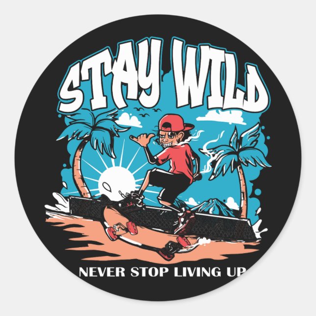 Huawai retro surfing summer classic round sticker (Front)