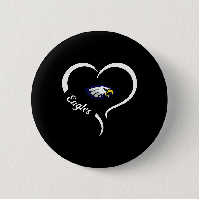 Hubbard Eagles Logo Half Heart Slogan Hs  2 Inch Round Button (Front)