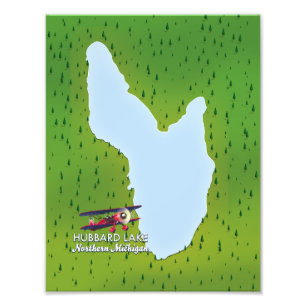 Hubbard lake Northern Michigan lake map Photo Print