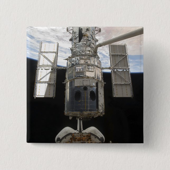 Hubble Space Telescope in Atlantis cargo bay 2 Inch Square Button (Front)