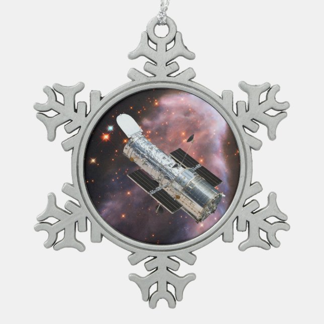 Hubble Space Telescope Snowflake Pewter Christmas Ornament (Front)
