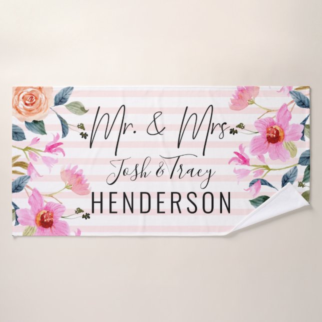 Hubby and Wifey Mr and Mrs, Bride and Groom Bath Towel (Bath Towel)