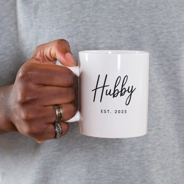 Hubby Black Script Typography Established Year Coffee Mug (Creator Uploaded)
