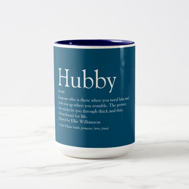 Hubby Definition Quote Fun Modern Blue Two-Tone Coffee Mug (Center)