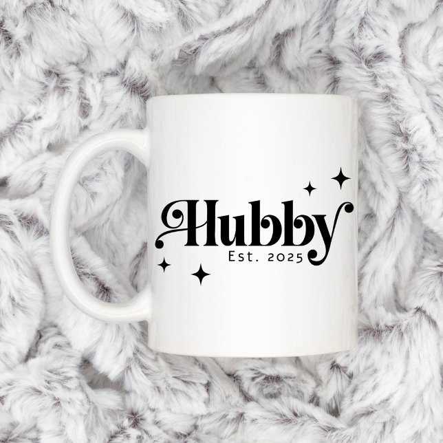 Hubby Est year any colour elegant retro font Coffee Mug (Hubby Est year any color elegant retro font Coffee Mug)