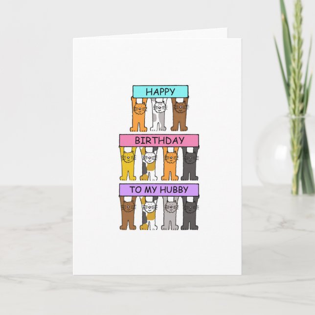 Hubby Happy Birthday Cartoon Cats Card (Front)