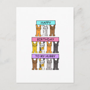 Hubby Happy Birthday Cartoon Cats Postcard