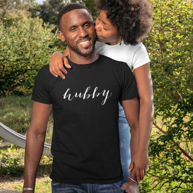 Hubby Modern Black and White Script Men's T-Shirt (Creator Uploaded)
