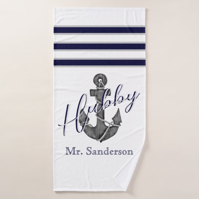 Hubby Nautical White and Navy Blue  Anchor  Beach Bath Towel (Bath Towel)