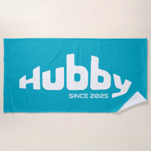 Hubby Newlywed Groom Blue & White Beach Towel