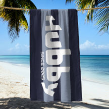 Hubby Newlywed Groom Blue & White Beach Towel