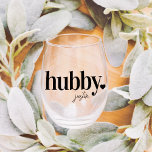 HUBBY | Personalized Name Newlyweds Stemless Wine Glass<br><div class="desc">Celebrate the couple with this cute text-based honeymoon design featuring "hubby" in black lettering with a small heart illustration. Personalize with his name beneath in handwritten-style script. Matching "wifey" sold separately.</div>