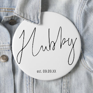 Hubby Script Date Pre Wedding Gift Box Item  6 Inch Round Button