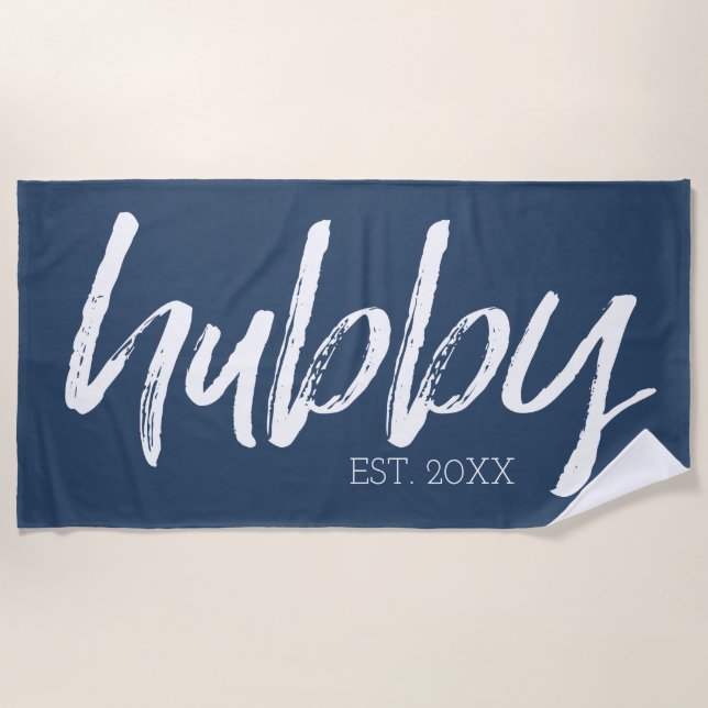 hubby - Whimsical Calligraphy for the Groom Beach Towel (Front)