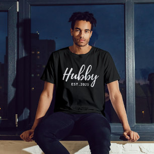 Hubby White Script "EST 202X" - Modern Groomsmen  T-Shirt