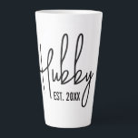 Hubby & Wifey custom established year latte mug<br><div class="desc">Hubby & Wifey custom established year latte coffee mug. Personalize with your own date. Elegant script typography design. Big cup with black and white design.</div>