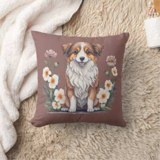 Hübscher Collie umringt von Blumen - Throw Pillow