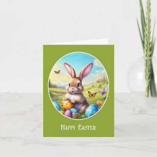 Hübscher Osterhase in Landschaft -  Card