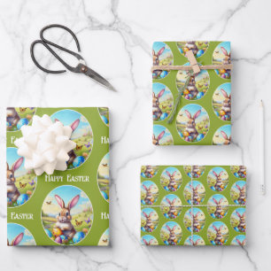 Hübscher Osterhase in Landschaft -  Wrapping Paper Sheet