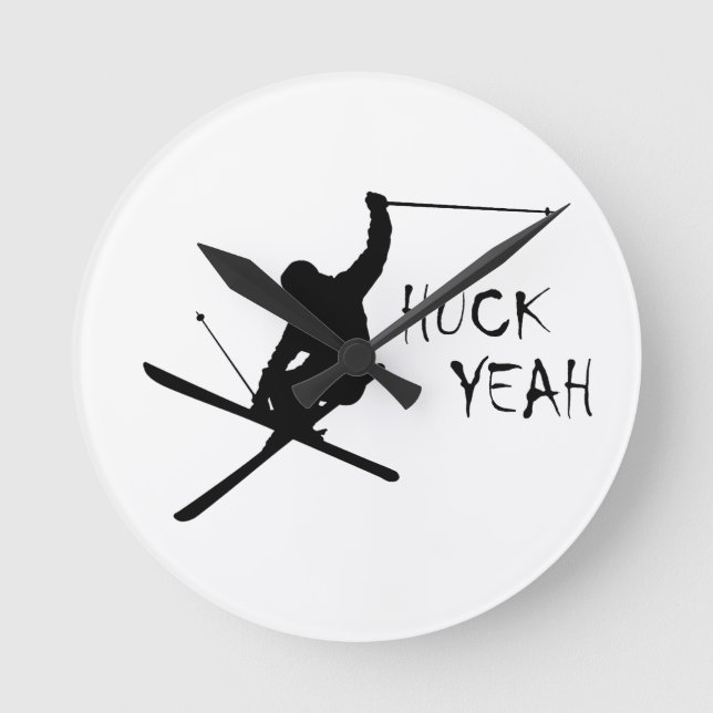 Huck Yeah (Skiing) Round Clock (Front)