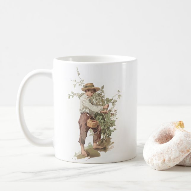 Huckleberry Finn Picking Berries Lithograph Coffee Mug (With Donut)