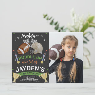 Huddle Up As We Kick Off Football Birthday Photo Invitation