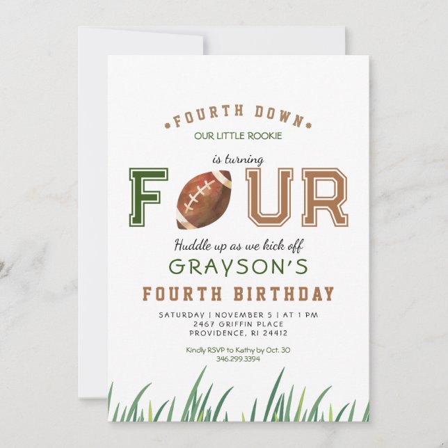 Huddle Up Football 4th Birthday Party Invitation (Front)