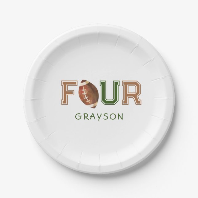 Huddle Up Football 4th Birthday Party Paper Plate (Front)