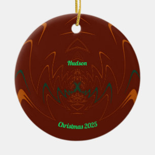 HUDSON ~ 3D CHRISTMAS Red Green Orange 2025 Ceramic Ornament