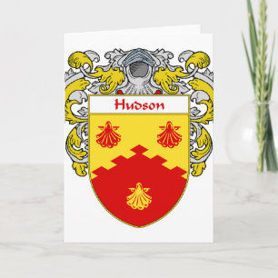 Hudson Coat of Arms/Family Crest (Mantled) Note Card