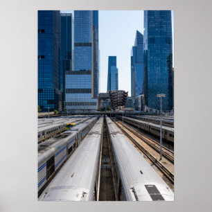 Hudson Yards NYC Commuter Trains and Skyscrapers  Poster