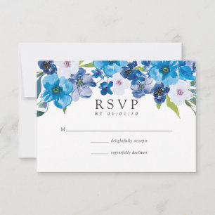 Hues of Blue Floral Wedding RSVP