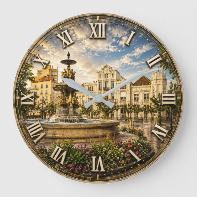 Huesca Historic Spanish Plaza Large Clock (Front)