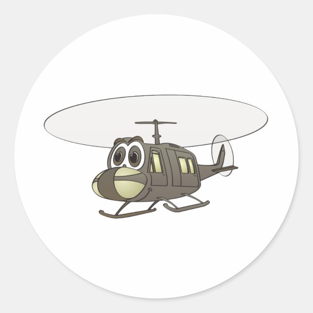 Huey Helicopter Cartoon Classic Round Sticker (Front)