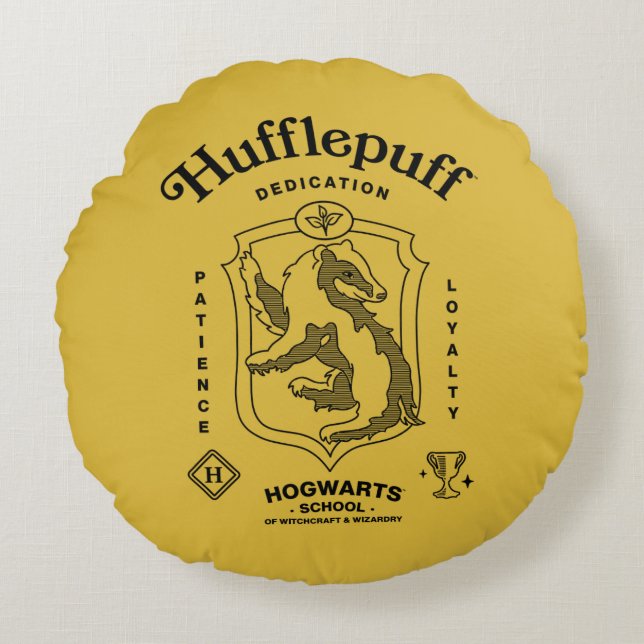 HUFFLEPUFF™ Dedication Patience Loyalty Crest Round Pillow (Front)