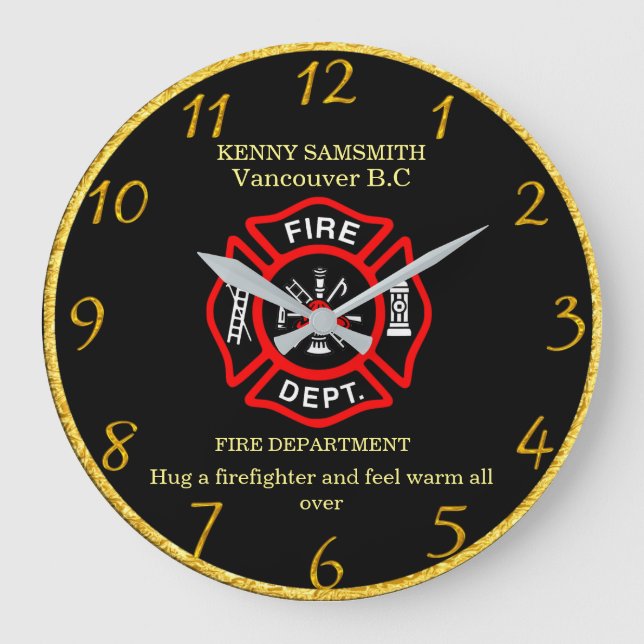 Hug a firefighter and feel warm all over large clock (Front)