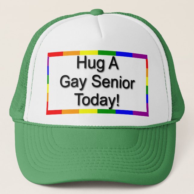 "Hug A Gay Senior" Trucker Hat (Front)